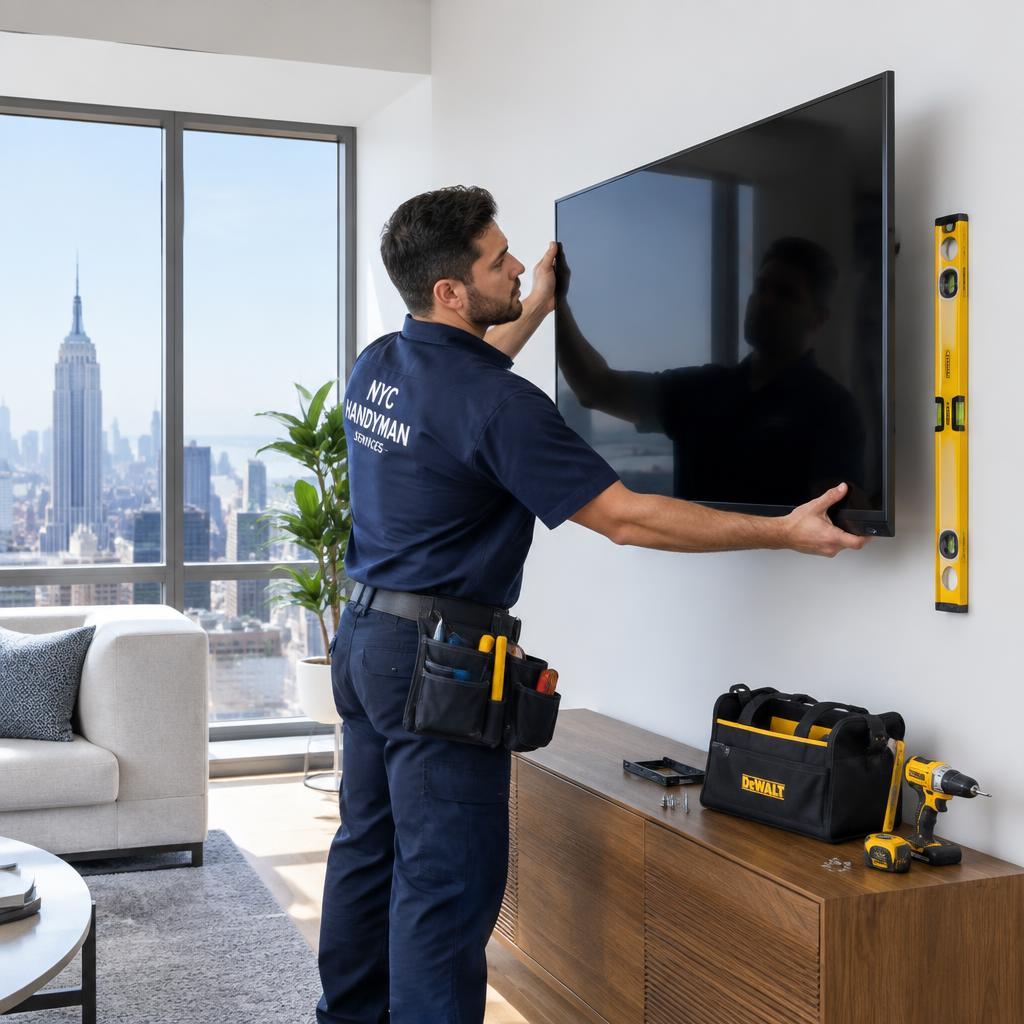 Juniper handyman mounting a TV